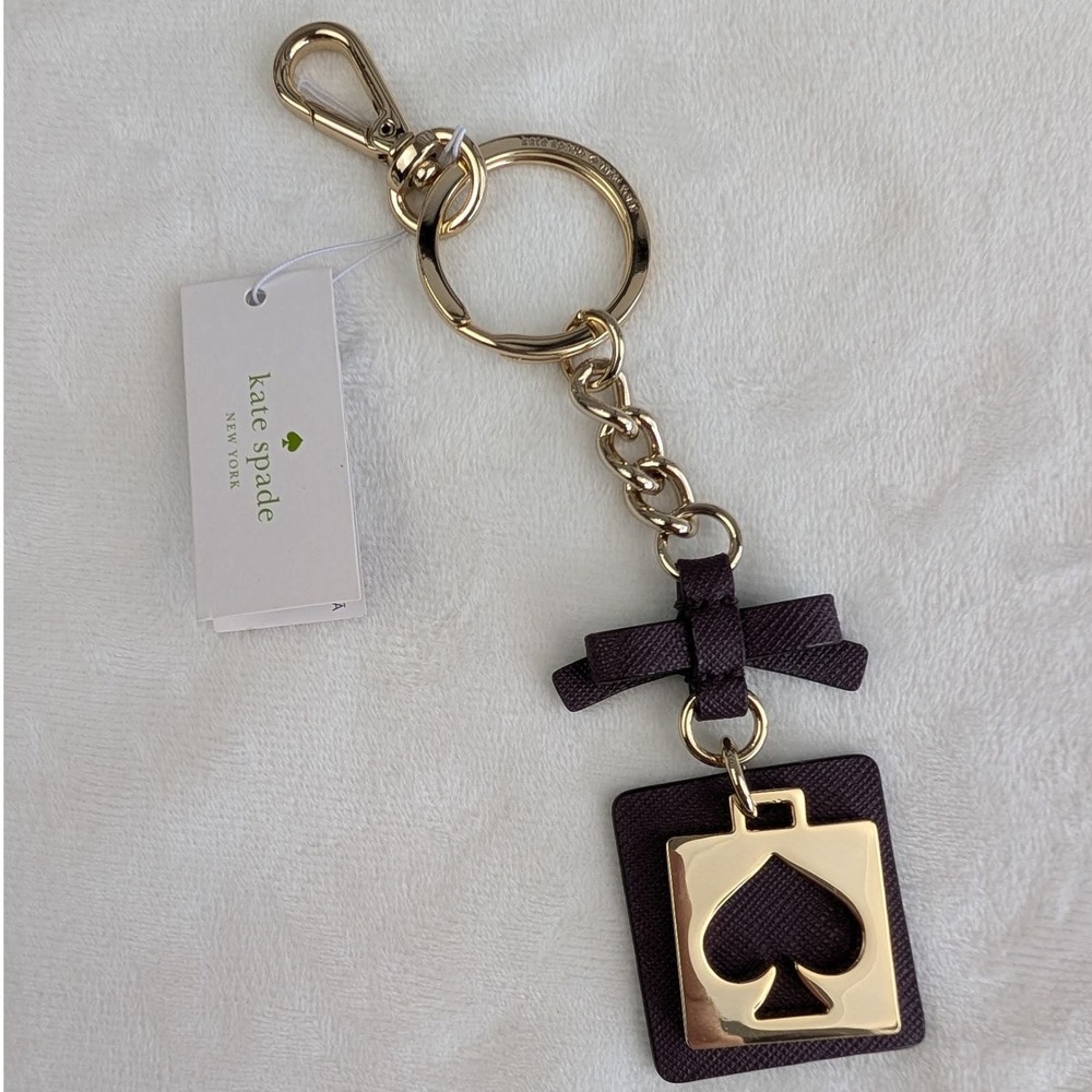 Kate Spade Mahogany Leather Bow Spade Key Fob Keychain WORU0087 New